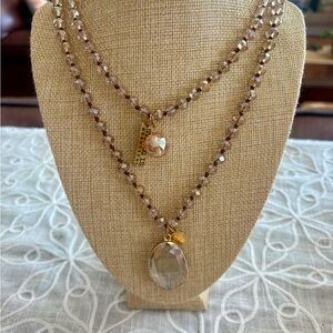 “Beautiful is Strong” Peach Glass Double-Knotted Beaded Necklace